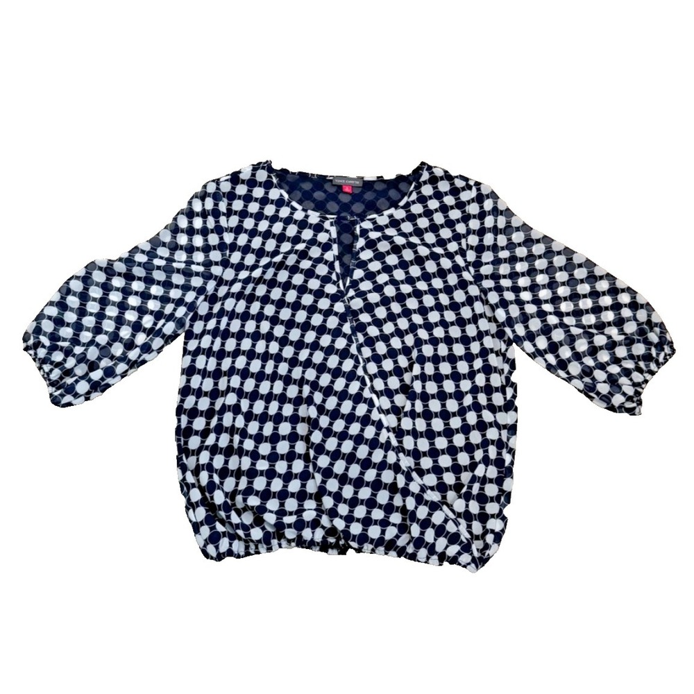 Vince Camuto Women's Short Sleeve Blouse Keyhole Neck Navy/White Dots - Small
